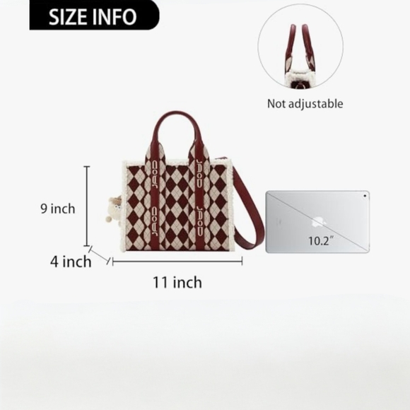 NWOT Red and Cream Tote Bag with strap and purse charm - Picture 3 of 11